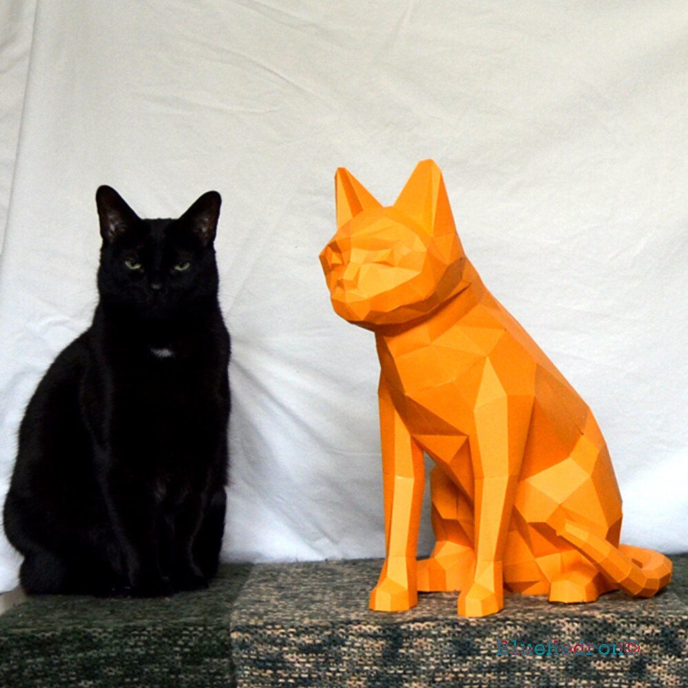  Cat  Model Paper Trophy Low Poly 3D  Origami  Papercraft Faux