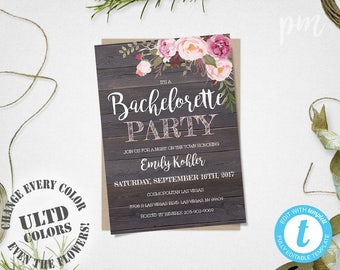 Bachelorette Party Invitation Template, Printable Rustic Floral Bachelorette Party Template, Bachelorette Party Invite, Instant Download