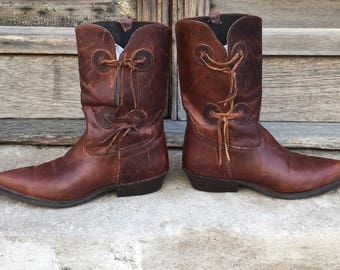 Vintage 80s Never Worn Brown Leather Boots low heels size 7.5M
