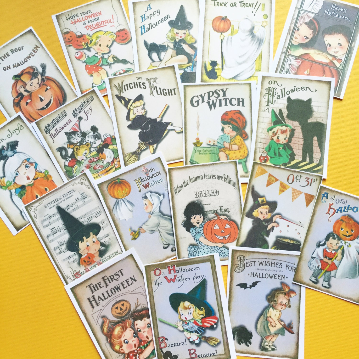 Vintage Halloween Stickers Set of 18 Handmade Stickers
