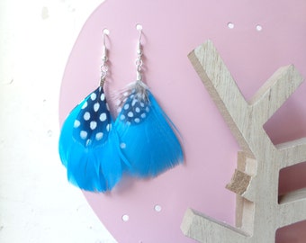 Blue feather earrings