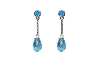Silver blue topaz briolette drop earrings