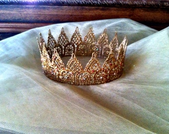 Crown, adult size, gold lace, Swarovski crystals
