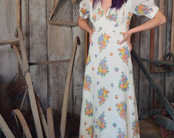70s Gunne Sax Floral Print Dress, Prairie Maxi Dress