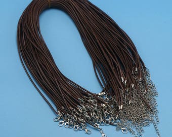 10 18" Brown Leather Cord Necklace with Sterling Silver Lobster Clasp & Chain Extender
