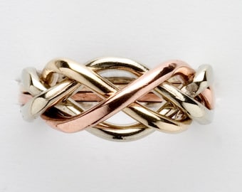 Ladies Four Band Sterling Silver or Gold Puzzle Ring 4L