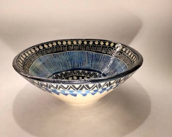 Hand made blue and black decorated bowl