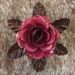 Rustic metal rose w/ leaves - Bright Pink Approx 5.5"