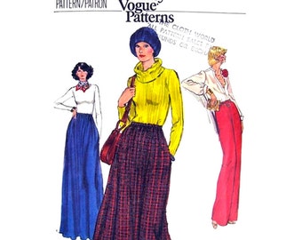 1970s Skirt, Pants Pattern Vogue 9566 A-Line Skirt Side Pockets Trousers Womens Size 12 Vintage Sewing Pattern