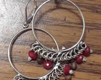 Vintage silver hoop dangle leverback earrings
