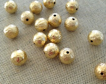 22K Gold Plated Brass Bead, Hammered Gold Beads, 10mm, 6pcs