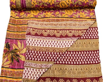 A Vintage Handmade Kantha Quilt, Boho Bedding, Vintage quilt, Kantha Throw, Reversible Quilt VKQ1684