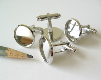 18mm brass cufflink settings for 16mm stone cabochon platinum color 2 pr