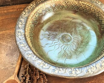 Wild Buffalo Serving Bowl ~ NativeAmerican ~ Salad Bowl ~ Pasta Bowl ~ Popcorn Bowl ~ Rustic Handmade Vermont Pottery