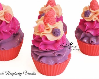 Black Raspberry Vanilla Handmade Artisan Vegan Soap Cupcake, handmade soap, cold process soap, soap cupcake cake soap