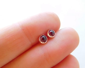 Garnet stud earrings | Gemstone stud earrings | 4mm round earrings | round studs | Small post earrings | sterling post earrings