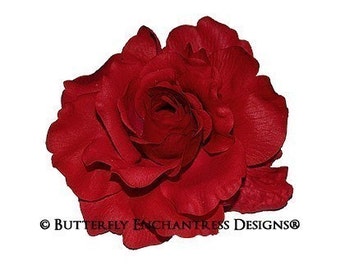 Red Mckenzie Rose Bridal Hair Flower Clip