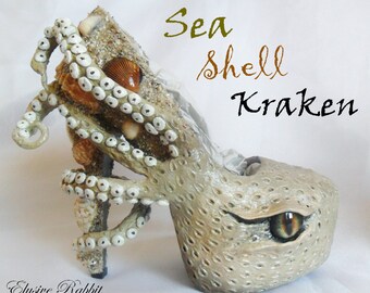 The Sea Shell Kraken Heels Custom Hand Sculpt Paint Shoe Size 3 4 5 6 7 8 High Wedge Sea Abyss Creature Monster Mythical Octopus Squid