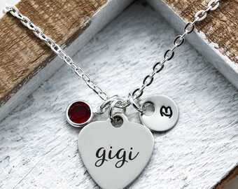 Gigi Necklace - Birthstone Jewelry for Gigi - Mother's Day Gift Idea for Gigi - Personalized Birthstone & Initial - Gigi Grandma Gift