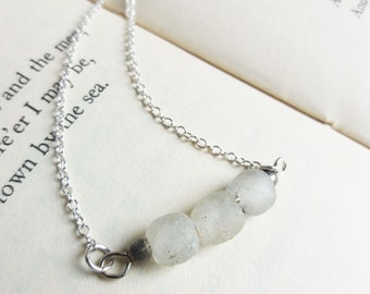Frosted White Sea Glass necklace - frosted beads on silver - beach jewellery