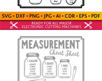 Measurements Cheat Sheet Svg Measurements Cheat Sheet Cut Files Silhouette Studio Cricut Svg Dxf Jpg Png Eps Pdf Ai Cdr