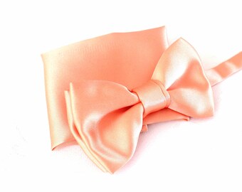 bow tie with handkerchief in pastell-salmon as set
