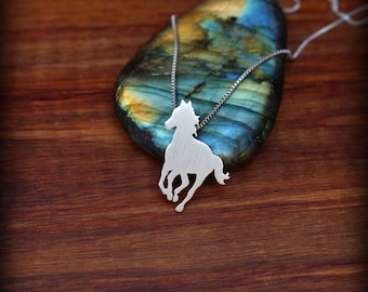 Sterling silver horse necklace, Pony necklace, Equestrian necklace