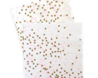 Pink and Gold Confetti Napkins / Pink and Gold / Confetti Napkins / Bridal Shower Napkins / Baby Shower Napkins