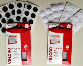 16 Velcro® Circular Sticky Pads/Coins Stick On Fasteners Hook and Loop 16mm