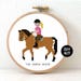 Cross Stitch Kit Horse Rider. Gift for horse riding girl. Modern cross stitch kit including embroidery hoop