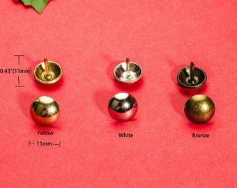 100 Domed Finish Tacks – Retro Iron Nails Thick Round Pins Sofa Thumbtack Repair Leather Wood DIY – Three Color 0.43"(11mm) – n103