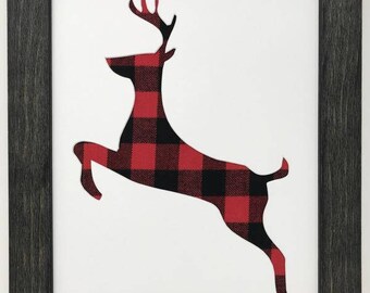 11x14 1.75" Rustic Black Frame with Leaping Deer and Buffalo Plaid