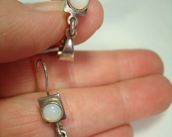 Vintage Marjorie Baer of San Francisco Silvery Earrings with Opal Like Cabochons.