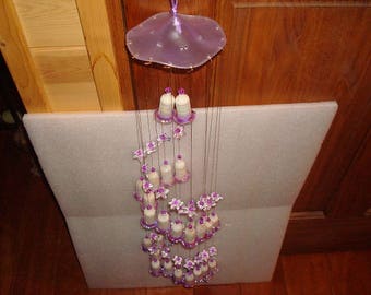 Large Pearlescent White And Purple Glass Wind Chime