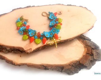 Flower Bracelet, Colourful Bracelet,Flower Jewelry, Tulip, Forget Me Not Jewelry, Gift For Women, Handmade Bracelet