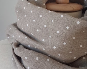 Polka Dots Linen scarf - Organic Flax linen scarf in white dots - Woman Linen scarf - Organic Linen shawl - Organic flax clothing