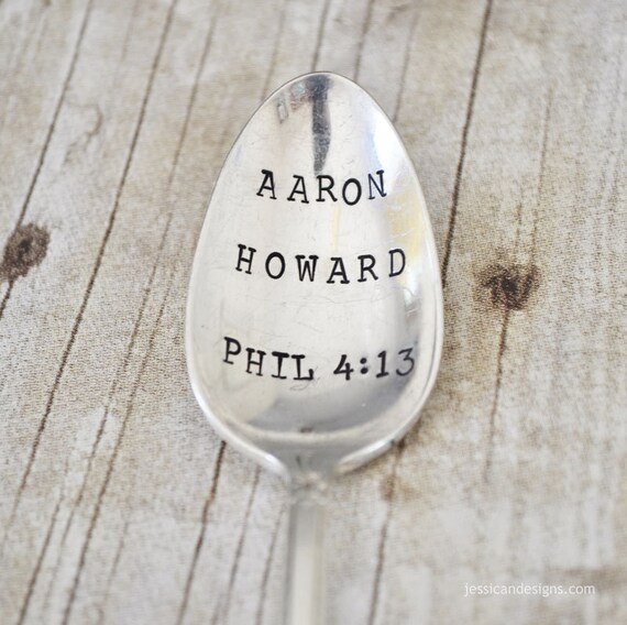 Hand Stamped Vintage Spoon with the Name & Bible Verse of your
