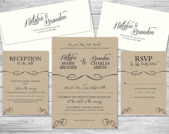 Formal Wedding Invitation Suite Reply Reception Envelopes