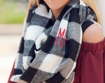 Monogram Scarf - Personalized Infinity Scarf, Monogrammed Blanket Scarf