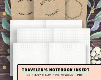 B6 TN Inserts | Travelers Notebook Printable Inserts | Bullet Journal, Dot Grid, Graph Paper, Line Paper, Bujo Setup, Instant Download