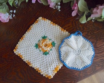 Cottage Chic Potholders, Kitschy Pot Holders, Vintage Camper Pot Holders, Crochet Pot Holder, Vintage Pot Holders, Vintage Camping Accessory