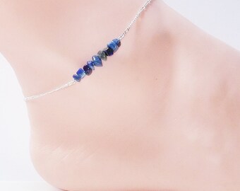 Lapis Lazuli Anklet. Sterling Silver and Blue Stone Anklet. Royal Blue Gemstone Anklet. Ankle Bracelet. Minimalist Jewelry