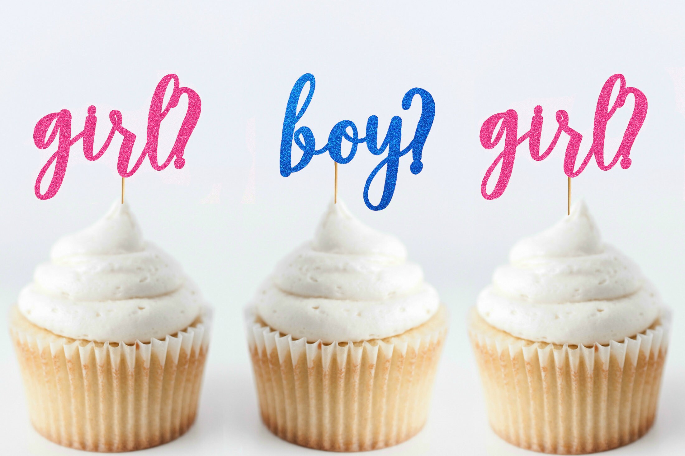 Set of 6 Girl Boy Cupcake Toppers Baby Shower Cupcake