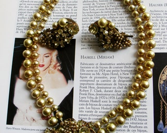 Signed 50's MIRIAM HASKELL statement set: earrings & necklace demi parure. Book Piece
