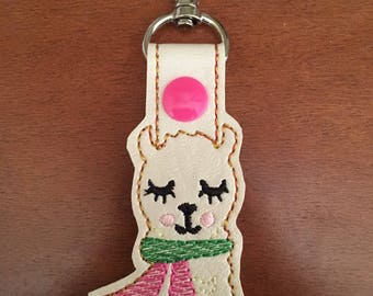 Key Fob Winter Llama with Scarf