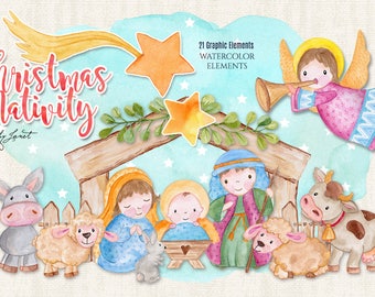 Christmas Nativity - Holy Family - art clipart - Illustration - Watercolor Elements - PNG file
