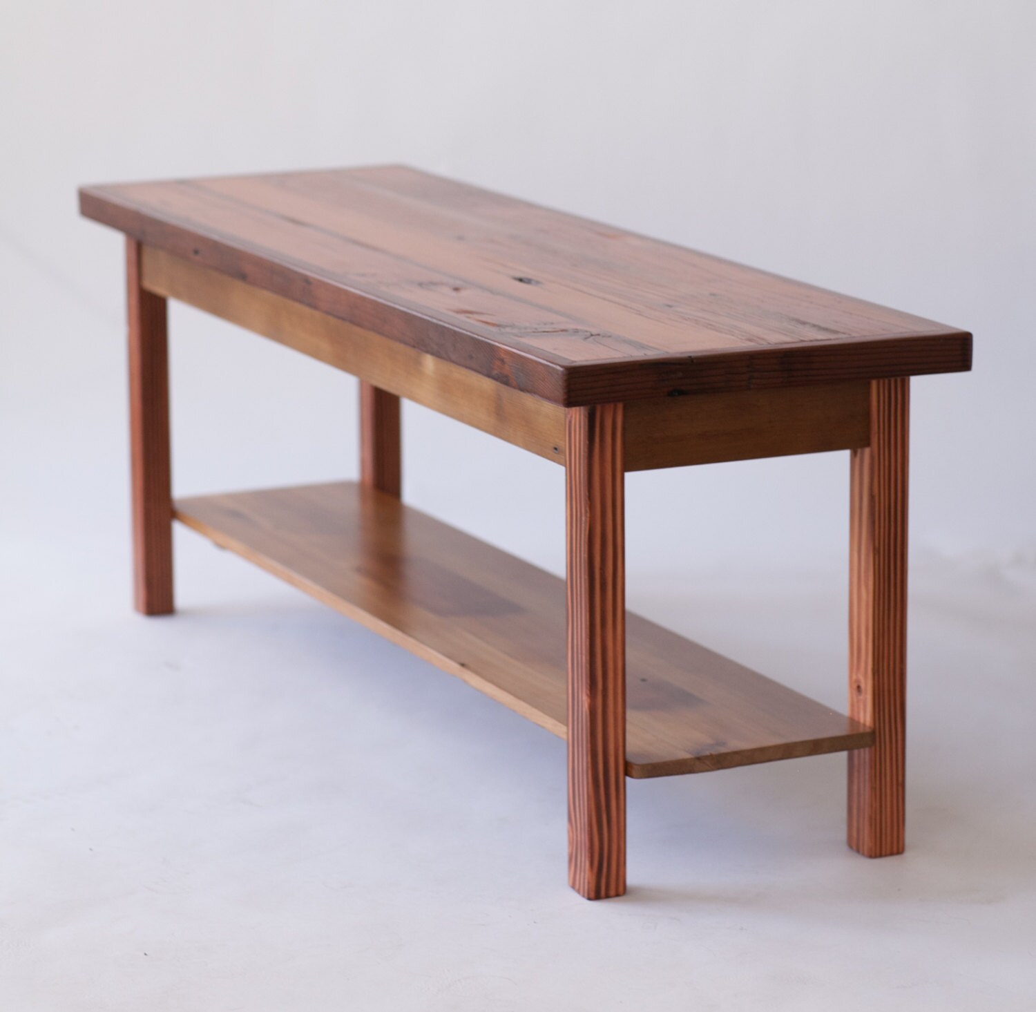 Skinny Reclaimed Wood Coffee Table with Shelf