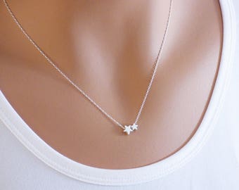 Star Necklace - Tiny small or both in sterling silver, Dainty Necklace, Silver Necklace, Minimalist Necklace, Star Jewelry