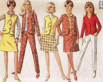A Sleeveless & Long Sleeve Jacket, A-Line Skirt and Side-Zip Slacks Pattern for Women: Uncut - Retro Size 18, Bust 38" • Simplicity 7089