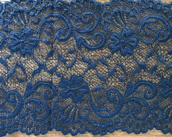 Stretch Lace - Indigo Floral Swirl